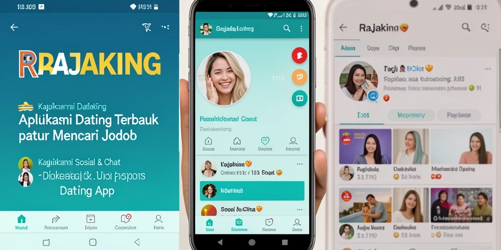 Screenshot utama RAJAKING menampilkan antarmuka aplikasi Dating App yang modern.